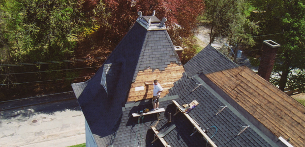 Replacement of shingles in progress